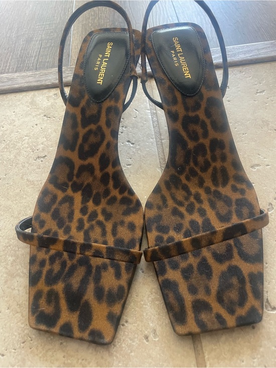 Saint Laurent Leopard-Print Square Toe Slingback Sandals - Brown/Black
